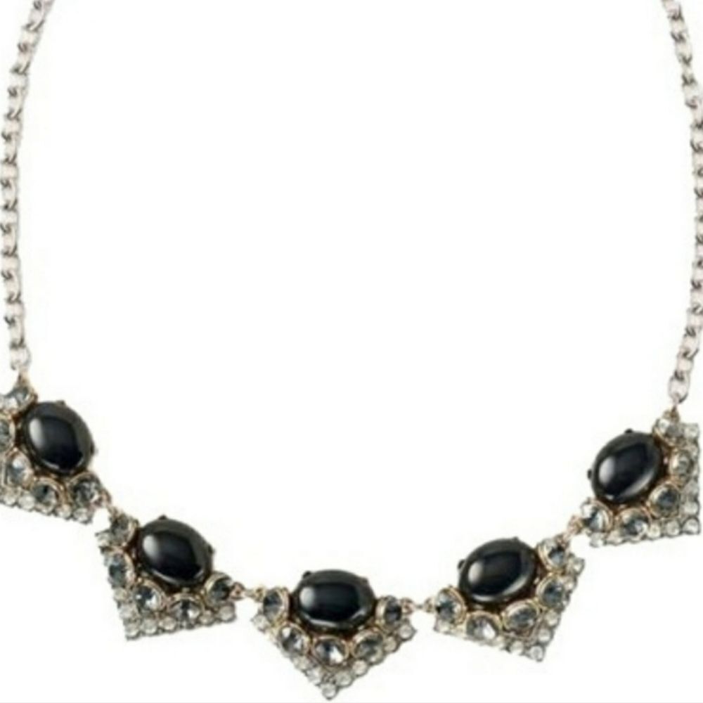 Stella & Dot Rory Black Cabochon & Gray & Clear Rhinestone Necklace